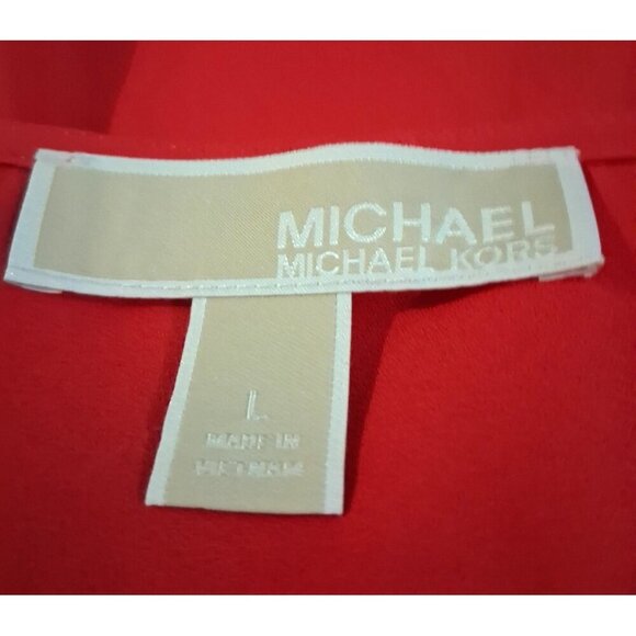 Michael Kors Women Blouse L Faux Wrap Ruffle Bell Sleeve Red Flowy Chiffon - Picture 5 of 6